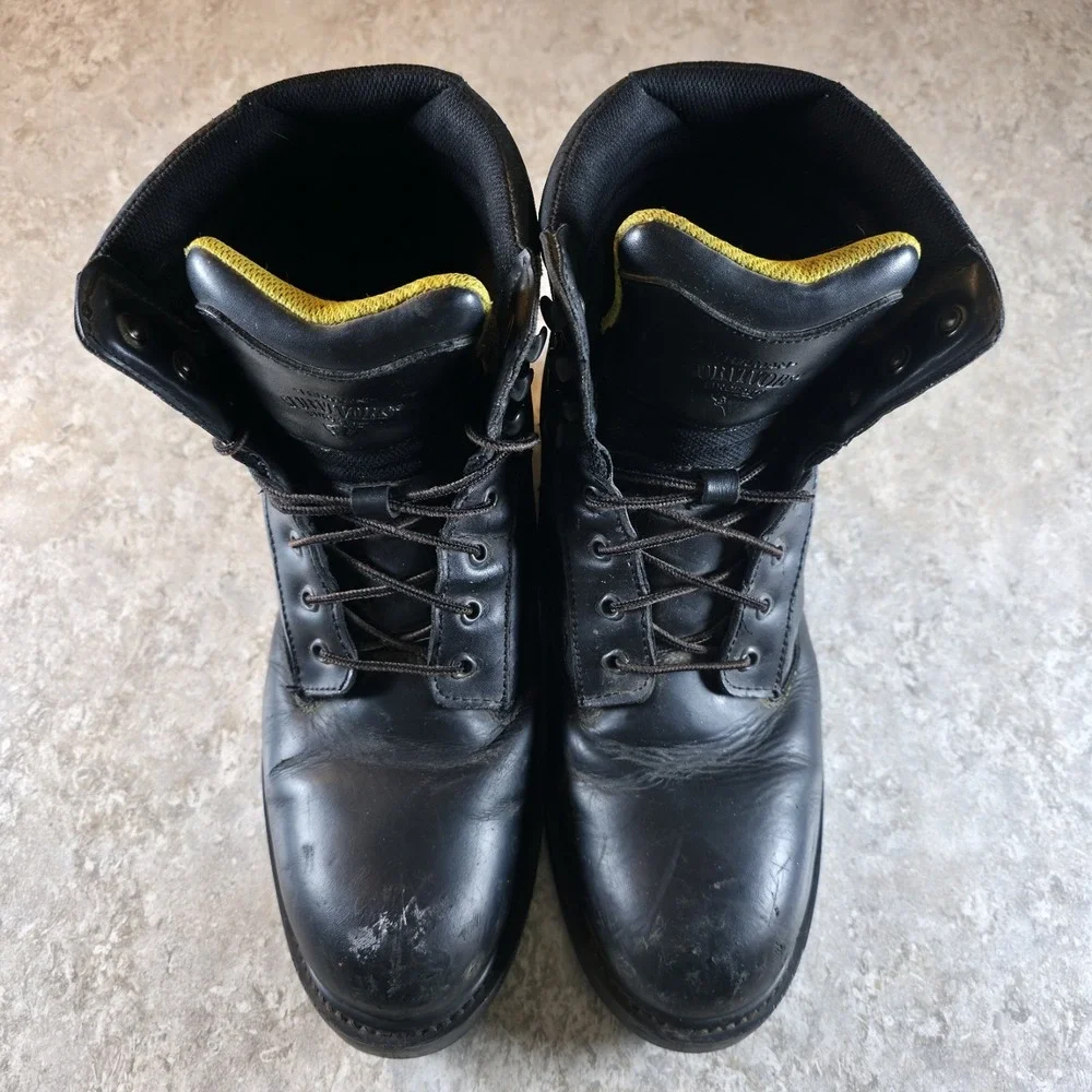 Vintage Herman Survivor *Cracked Black Leather Steel Toe Work Boots Mens Size 11